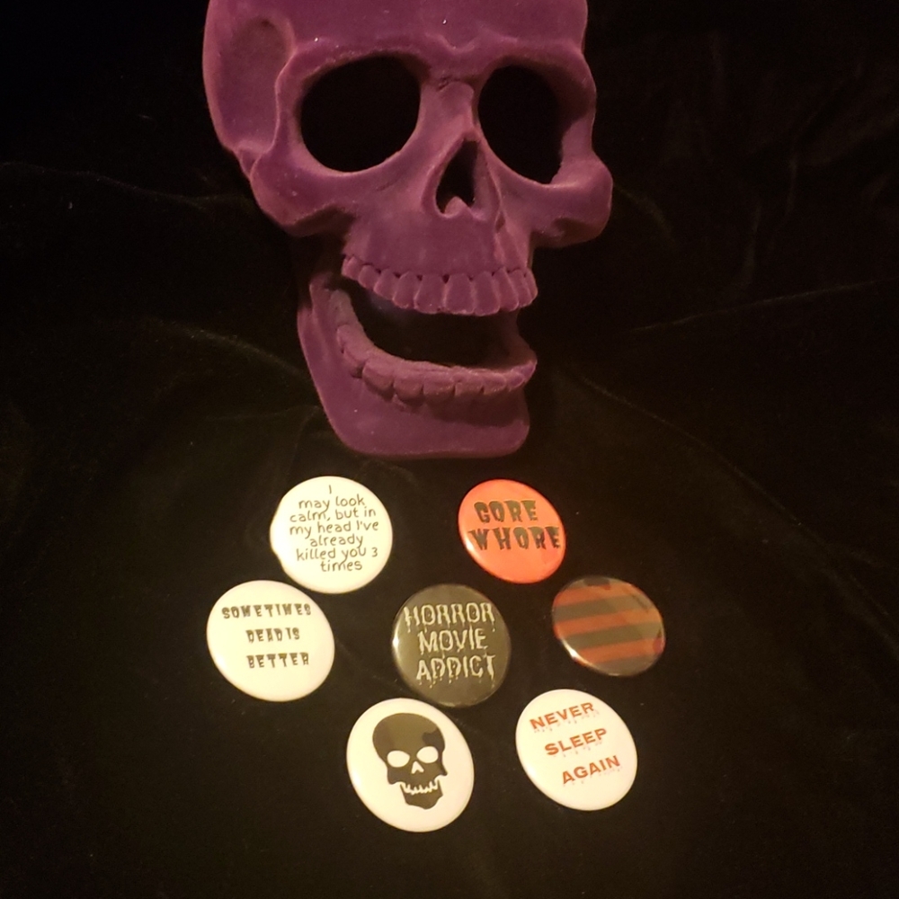 Horror themed button pins